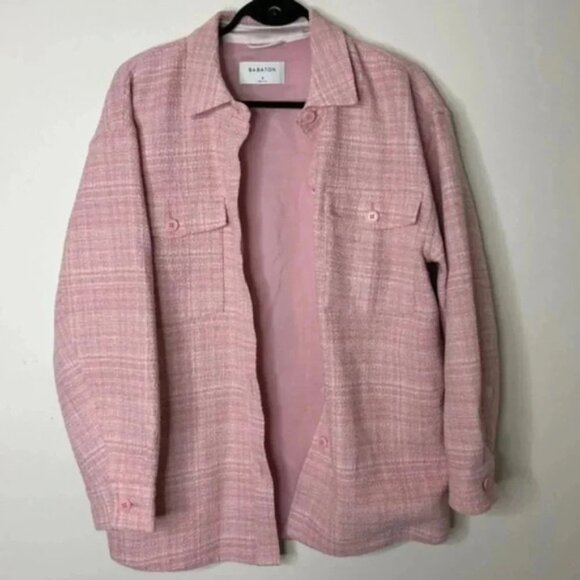 Babaton Aritzia Women's Shacket Joan Shirt Jacket Oversized Tweed Pink Plaid - Picture 6 of 16